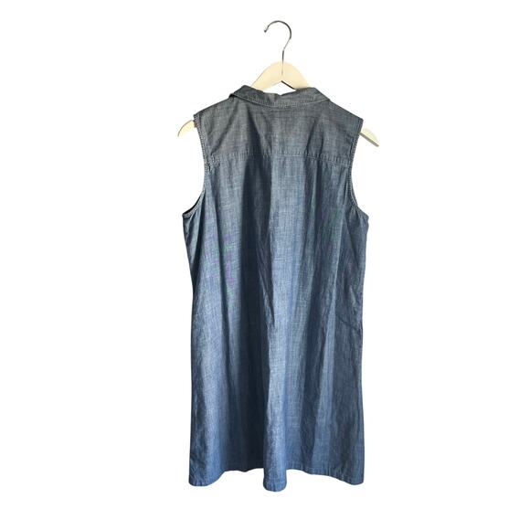 Lands' End Chambray Sleeveless Dress Nautical Preppy 100% Cotton Minimalist sz M - Picture 2 of 7